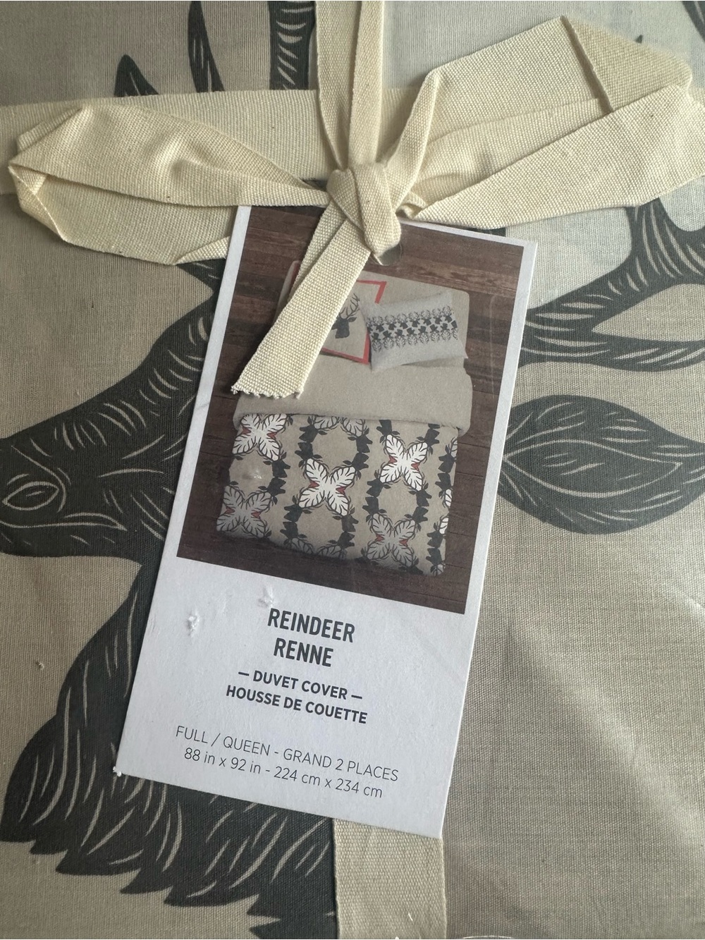 West Elm Reindeer Print Duvet Cover Full/Queen in Beige/light tan